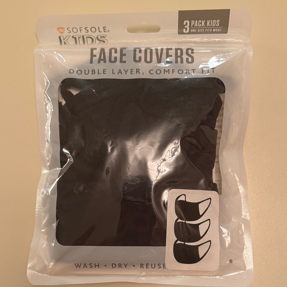 Kids Black Face Covers - 3 Pack